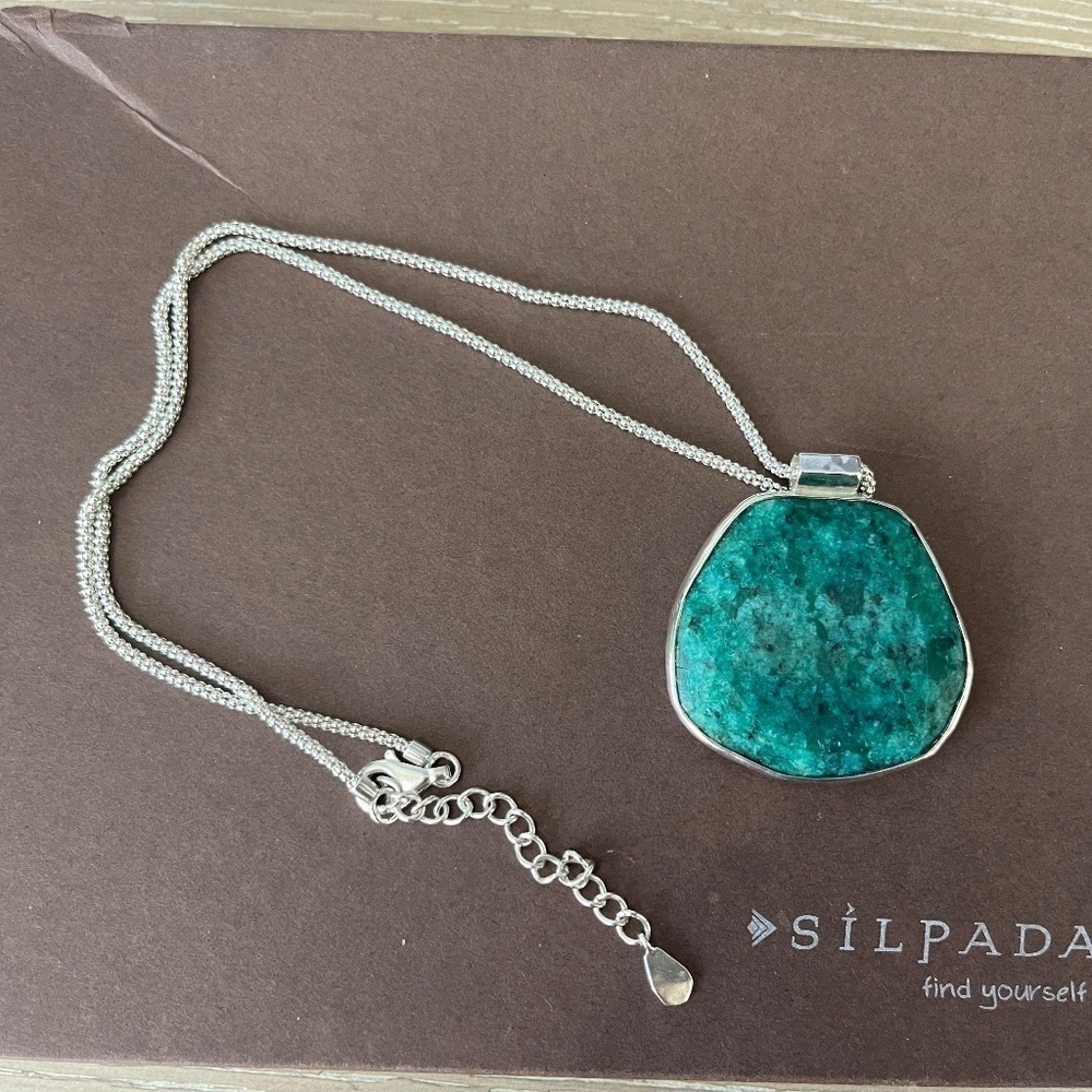 Silpada Silver Reversible Shell Turquoise Necklace -18 inch - Picture 1 of 6